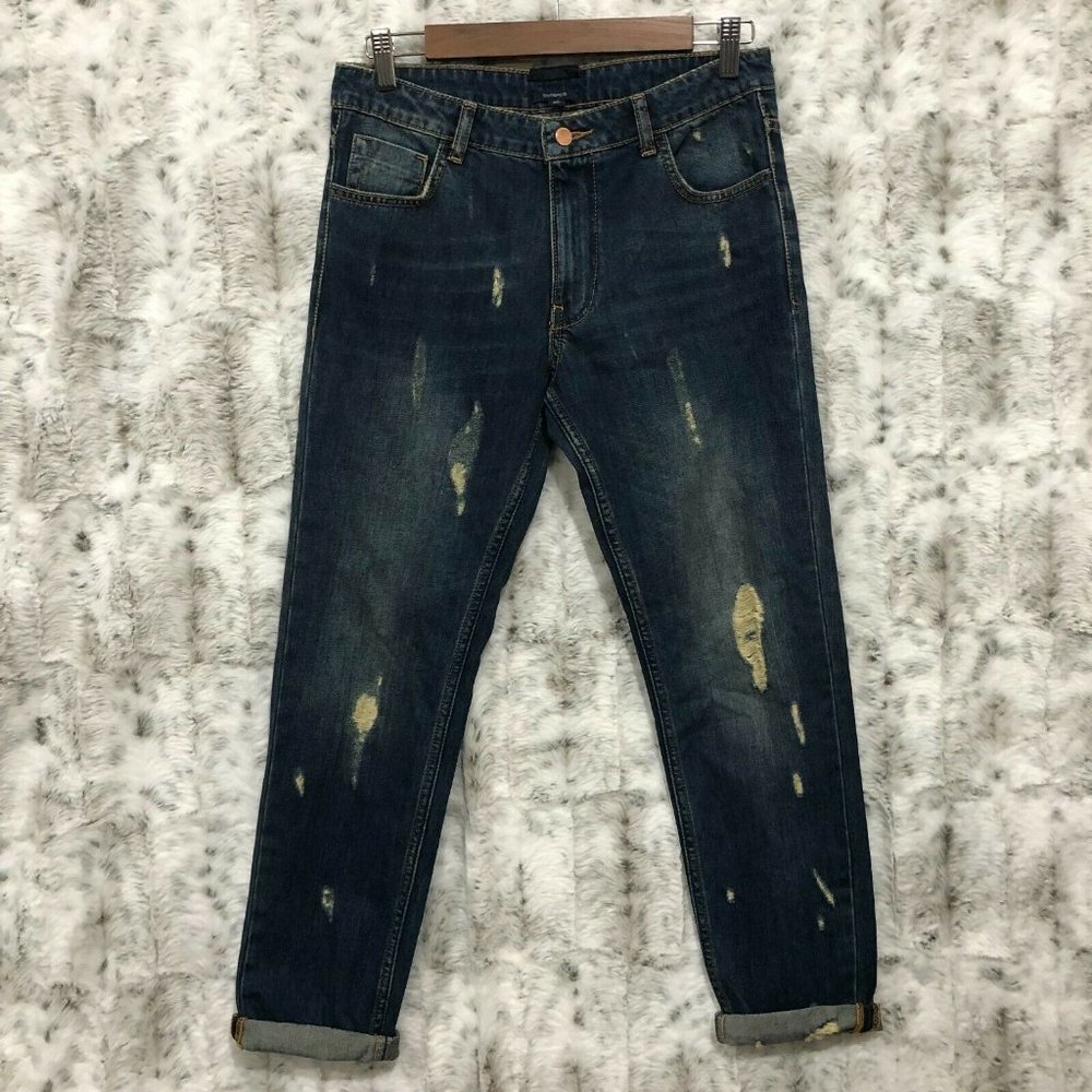 KIABI Women's Boyfriend Fit Jeans size 2 US Blue Denim  Distressed